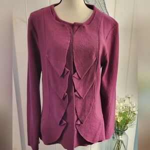 Kate Hill 100% Wool Scalloped Mauve Front Blazer Size XL